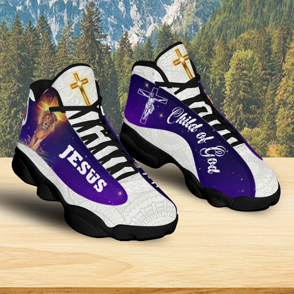 Teesdily | Jesus Lion Of Judah A Child Of God Basketball Shoes, Jesus Saves Shoes, Christian Unisex Basketball Shoes Gift