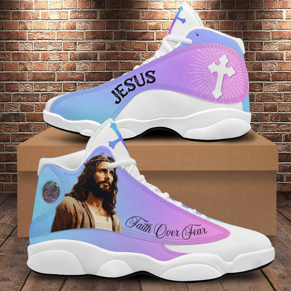 Teesdily | Jesus Saves Faith Over Fear Running Shoes Jesus Christian Sport Shoes, Unisex Shoes With Thick Sole, Jesus Lovers Gift