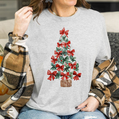 Teesdily | Christmas Tree Coquette Bow Shirt, Christmas Girly Bow Coquette Sweatshirt, Merry Christmas Tree Hoodie Mug, Christmas Gift