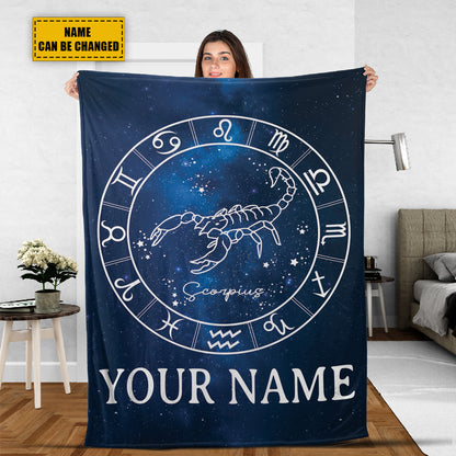 Teesdily | Scorpius Personalized Fleece Blanket With Name Horoscope Design Sherpa Blanket Zodiac Sign Constellation Astrology Adult Kid Birthday Gifts