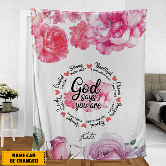 Teesdily | Personalized God Says You Are Blanket, Jesus Roses Fleece Blanket Christian Warm Throw, Jesus Lover Gifts