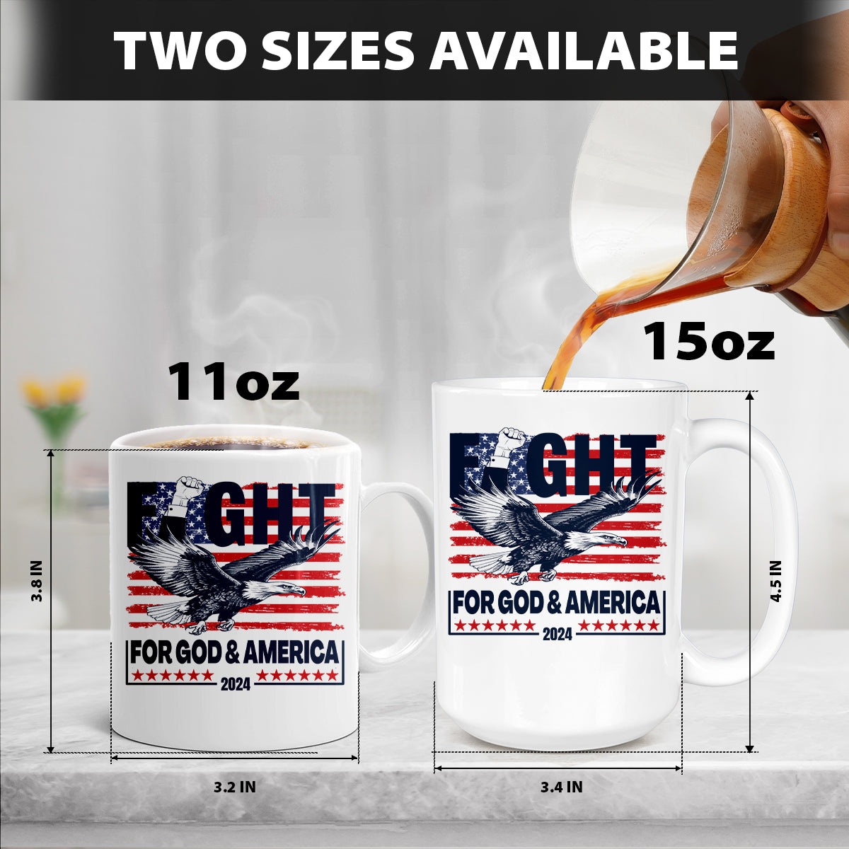 Teesdily | Eagle Fight 2024 American Flag Shirt, Fight For God And America Sweatshirt Hoodie Mug, Patriot T-shirt, American Pride Gifts