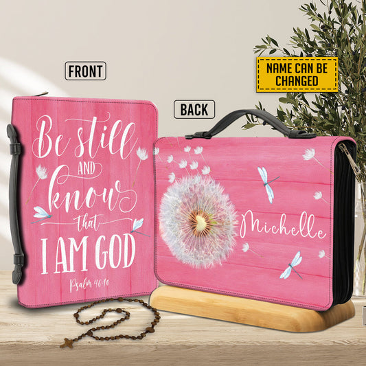 Teesdily | Custom Dandelion Dragonfly Bible Carrier, Be Still And Know That I Am God Bags, Bible Covers For Girls, Religious Bible Cover With Handle