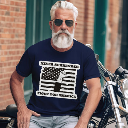 Teesdily | American Flag Shirt, Never Surrender Fight For America Sweatshirt Hoodie Mug, Legend USA 2024 Shirt, 45 47 Patriotic Shirt Gift Men