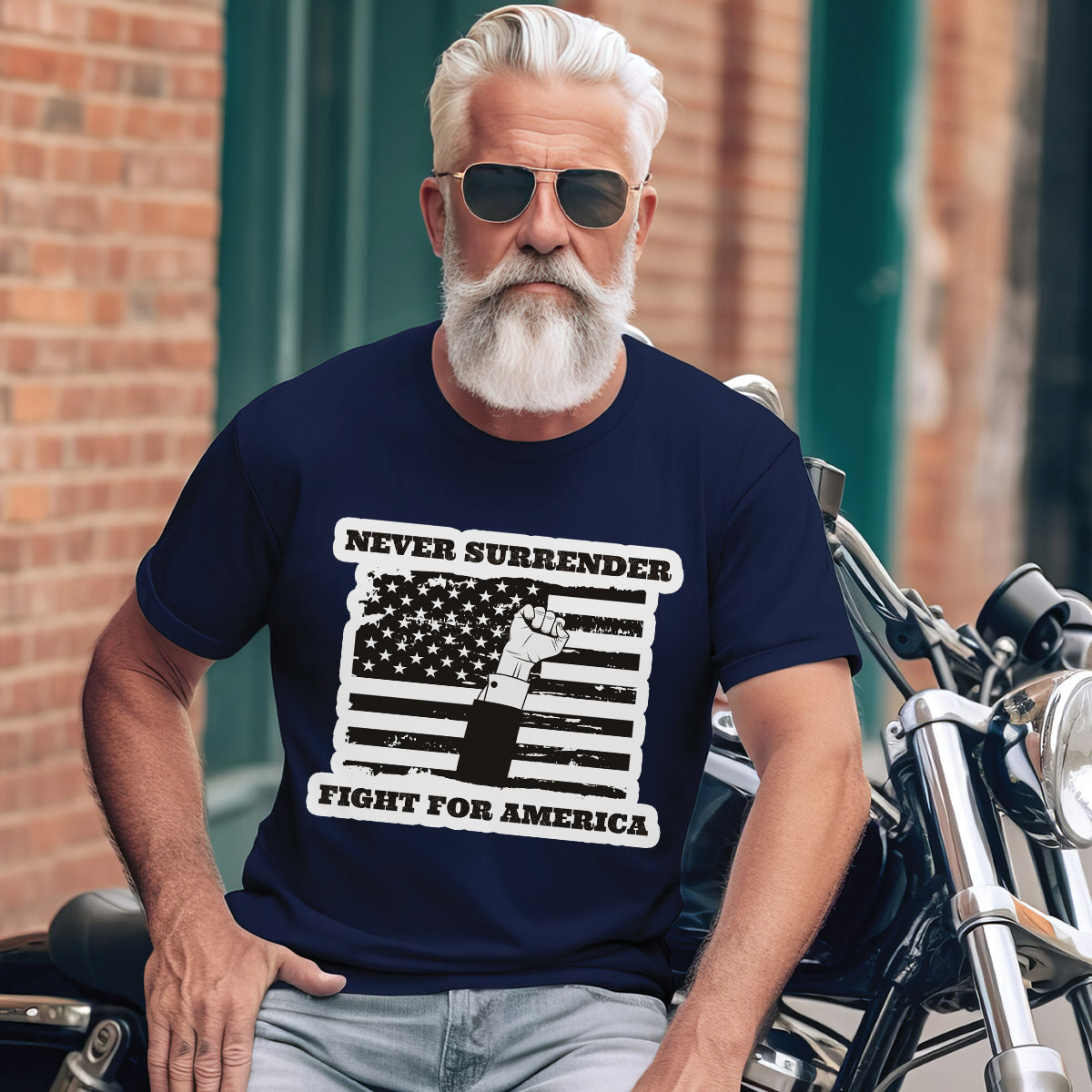 Teesdily | American Flag Shirt, Never Surrender Fight For American Sweatshirt Hoodie Mug, Legend USA 2024 Shirt, 45 47 Patriotic Shirt Gift Men