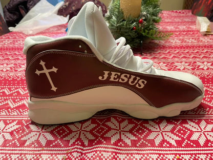 Teesdily | Customized Lion Jesus Cross Custom Basketball Shoes, Lion Of Judah Has Triumphed Running Shoes, Christian Unisex Basketball Shoes, Faith Believers