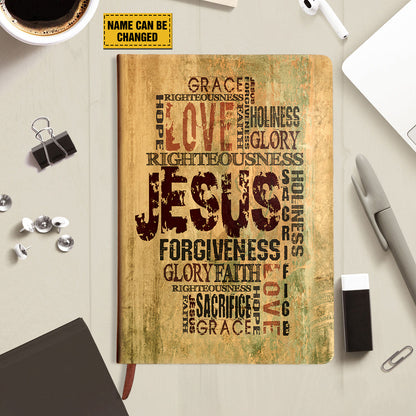 Teesdily | Customized Jesus Cross Bible Notebook, Grace Glory Hope Faith God Notebook Vintage, Jesus Lover Gifts, Christian Leather Journal