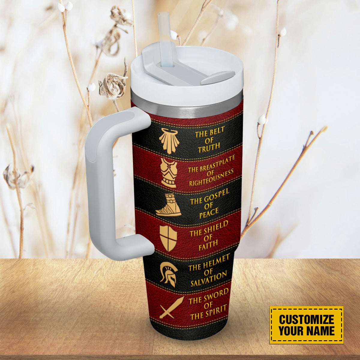 Teesdily | Personalized Armor Of God Tumbler, Put One The Full Armor Of God Water Tumbler, Faith Jesus Religious 40oz Tumbler With Handle & Straw