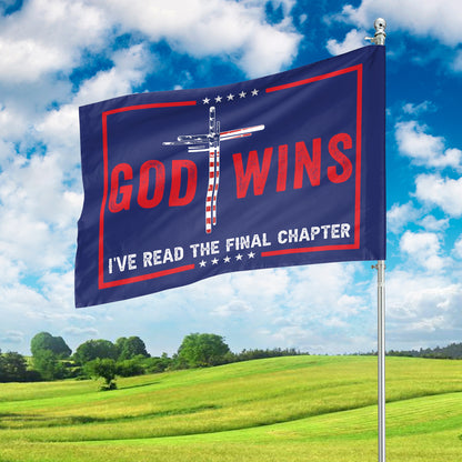 Teesdily | American Flag Jesus House Flag, God Wins I've Read The Final Chapter Garden Flag, Patriotic Flag, Outdoor Decor Gifts