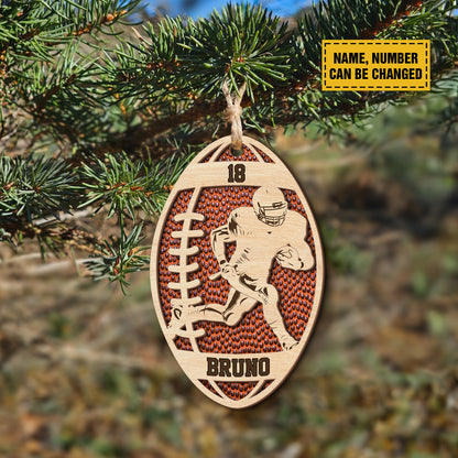 Teesdily | Personalized Football Wood Christmas Ornament, Custom Name Number Football Player, Sports Team Ornament, Christmas Gift