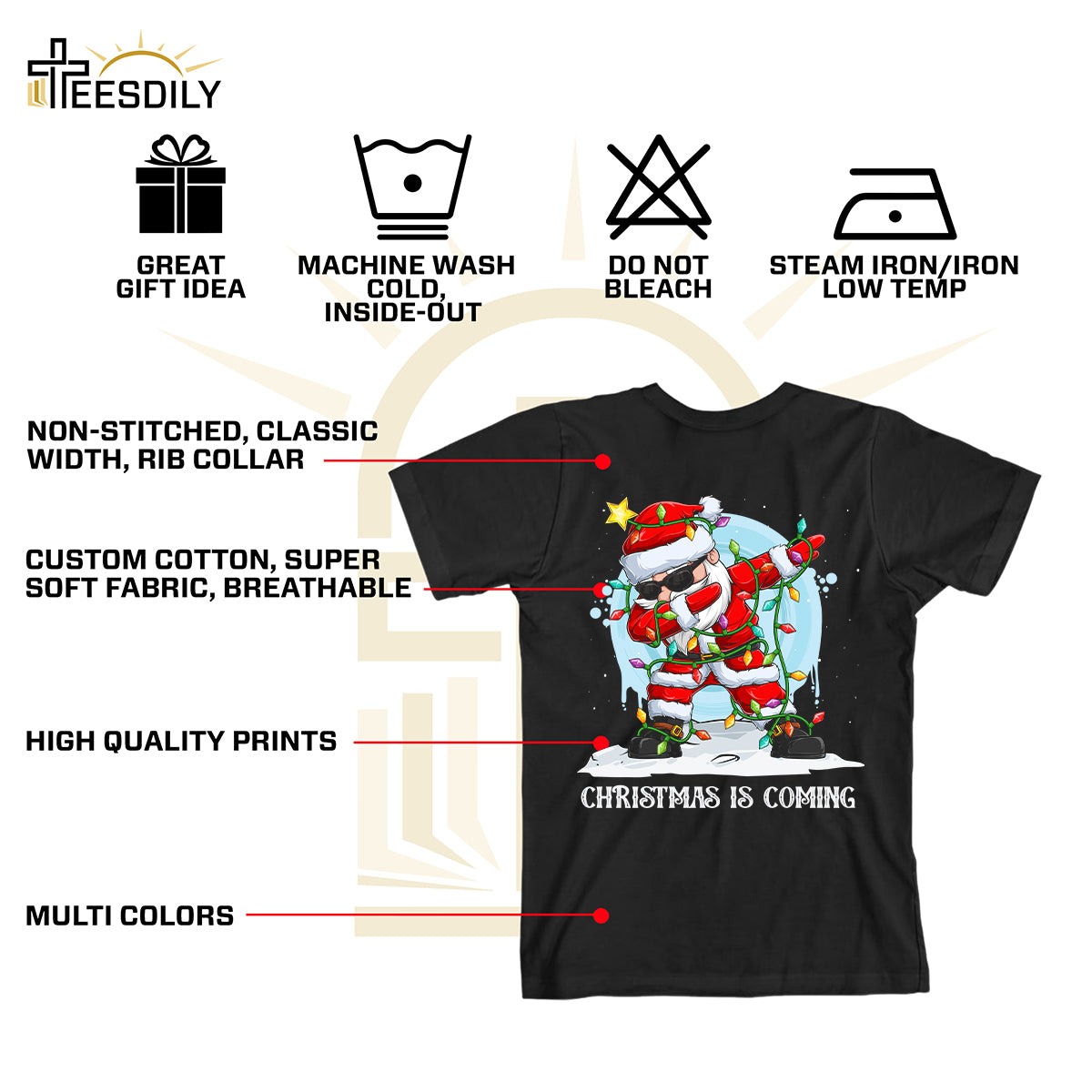 Teesdily | Funny Santa Dancing Shirt, Christmas Is Coming Sweatshirt, Santa Christmas Lights Hoodie, Family Matching Shirt For Holiday