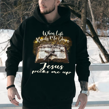 Teesdily | Jesus Cross Bible Book Shirt, When Life Knocks Me Down Jesus Picks Me Up, God Gift, Unisex Tshirt Hoodie Sweatshirt Mug