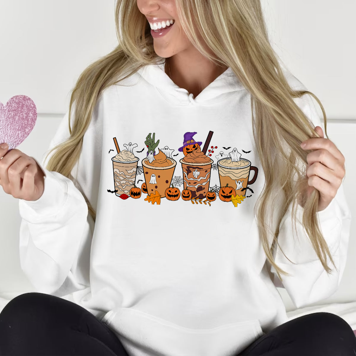 Teesdily | Halloween Coffee Pumpkin Fall Shirt, Retro Coffee Latte Pumpkin Ghost Shirt, Spooky Coffee Sweatshirt Hoodie Mug, Happy Halloween Gifts