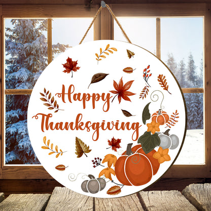 Teesdily | Happy Thanksgiving Round Wood Sign Pumpkin Autumn Vibes Door Decoration Harvest Fall Season Door Sign Thanksgiving Gift Home Decoration