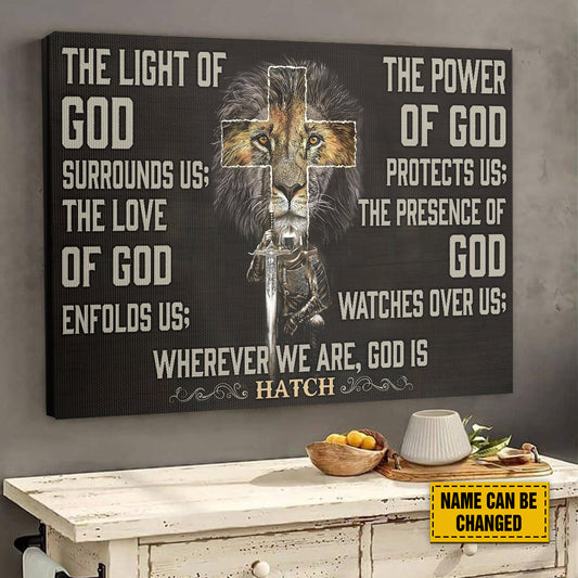 Teesdily | Customized Lion Of Judah Jesus Warrior Cross Poster, The Light Of God Surrounds Us Christian Canvas, Jesus Lovers Gifts, Home Decoration