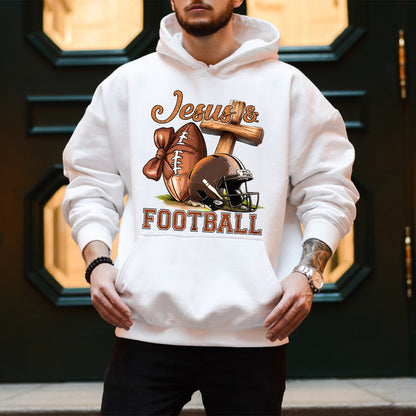 Teesdily | Jesus Football Shirt, Jesus Christ Cross Game Day Sweatshirt, Christian Football Family Hoodie Mug, Football Mom Gift