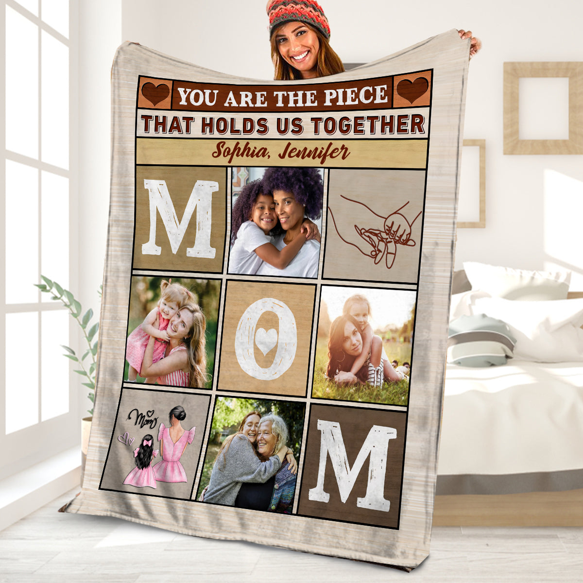 Teesdily | Mom And Daughter Customized Photo Picture Throw Blanket You Are The Piece That Holds Us Together Blanket Mother Day Mom Birthday Gifts