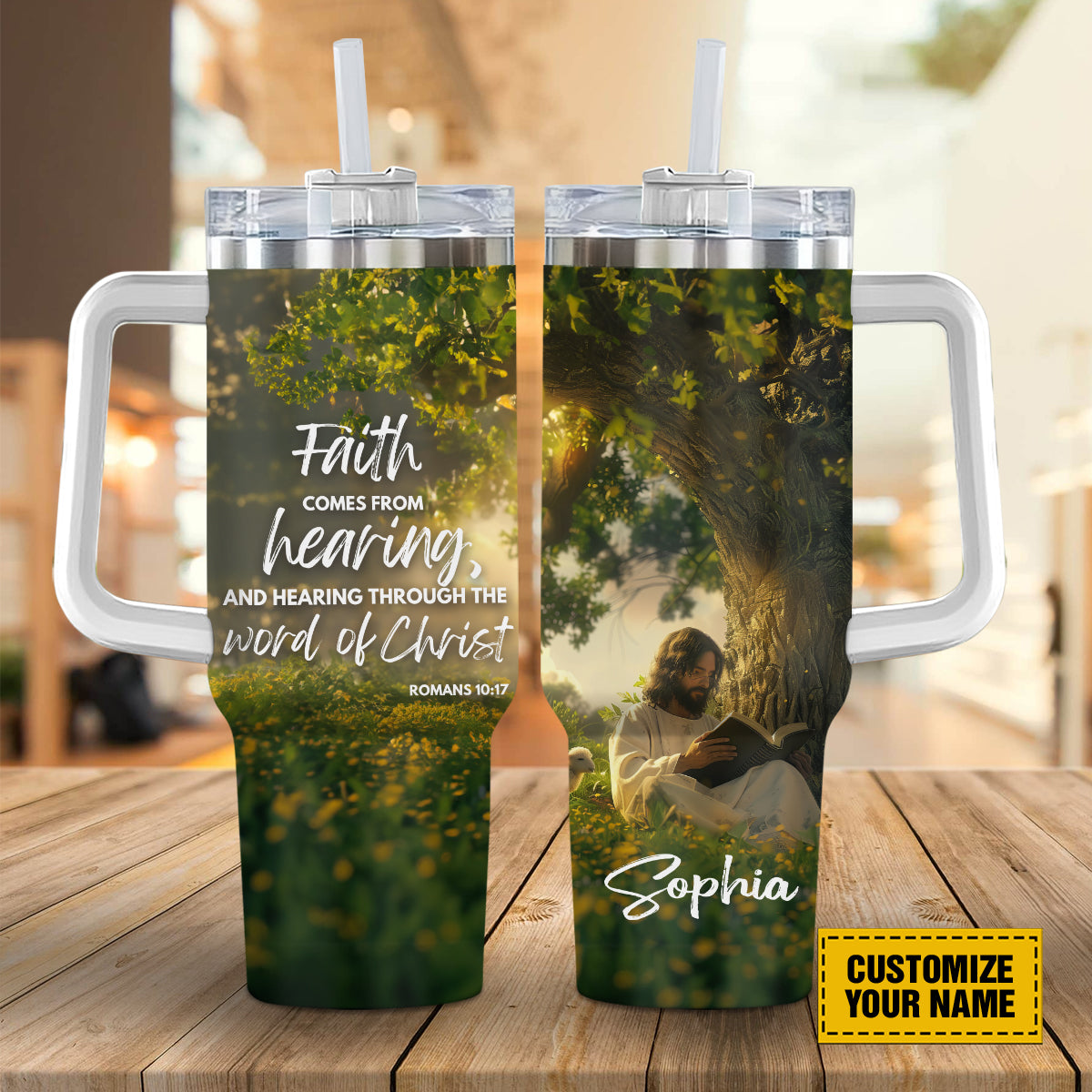 Teesdily | Customized Jesus Christ Insulated Tumbler, Faith Comes From Hearing Travel Tumbler, Jesus Lover Gift, Faith God 40oz Tumbler With Handle