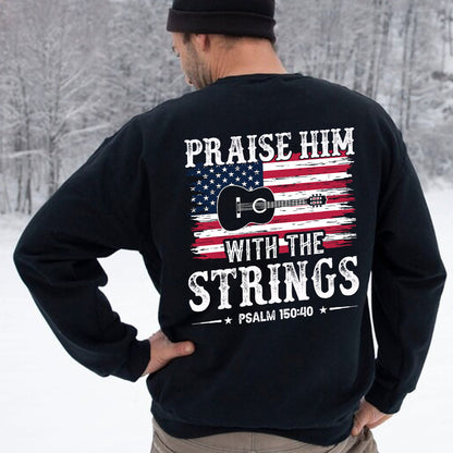 Teesdily | Guitar Usa Flag Shirt, Praise Hime With The Strings Casual Hoodie Sweatshirt Mug, Independence Day Backside Shirt, Guitar Player Gifts