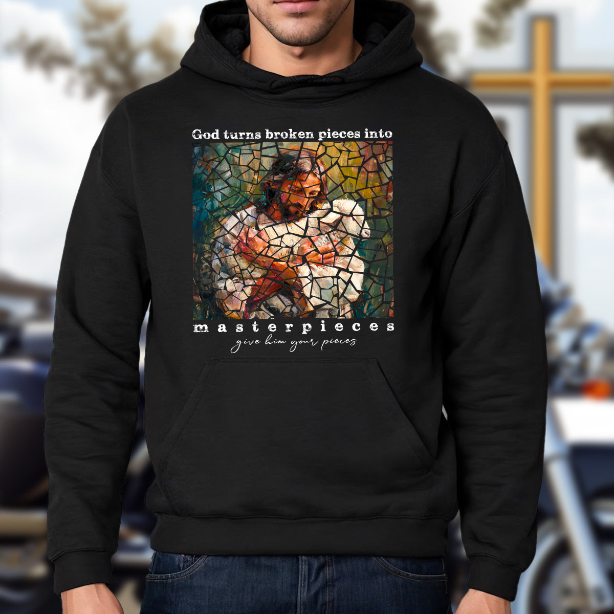 Teesdily | Jesus Lamb Shirt, God Turns Broken Pieces Into Masterpieces Give Him Your Pieces T-Shirt, Lamb Of God Sweatshirt Hoodie Mug Faith Gift