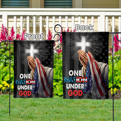 Teesdily | Jesus Christ Hand Praying Garden Flag, God Bless America House Flag, God American Flag Print, Christian Home Outdoor Decor