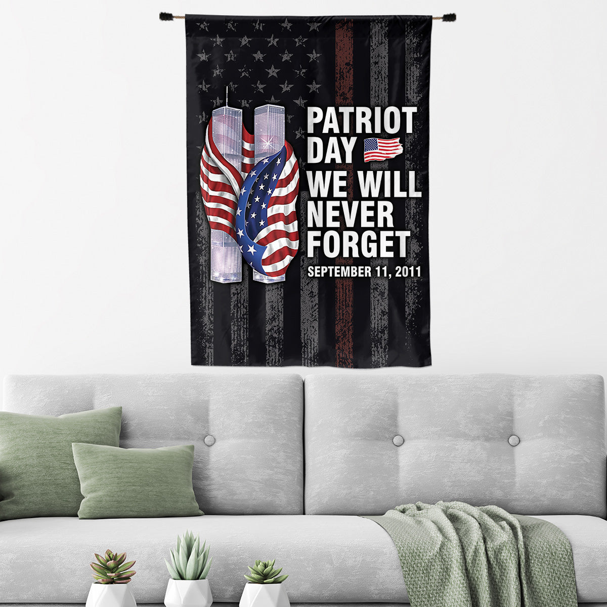 Teesdily | Patriot Day We Will Never Forget House Flag, Firefighter Thin The Red Yard Flag, September 11 Day Garden Flag, Patriot Day Gifts