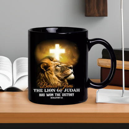 Teesdily | The Lion Of Judah Jesus Shirt, Behold Jesus The Lion Of Judah Has Won Victory, Lion Of Judah Hoodie Sweatshirt, Behold Mug