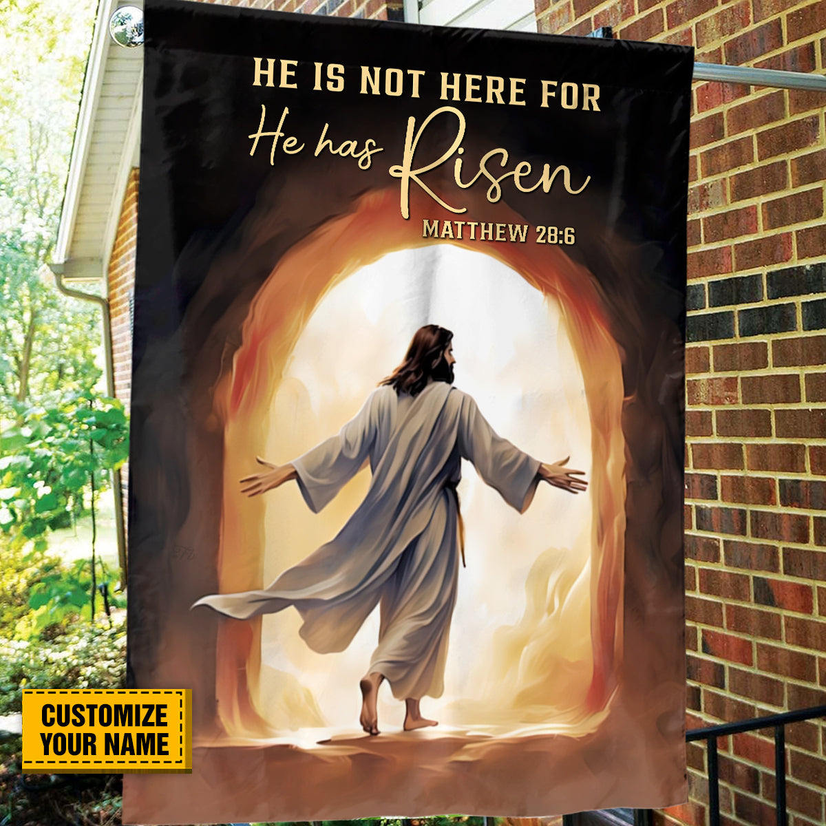 Teesdily | Customized Jesus Believe Garden Flag He Has Risen God Jesus Believer Christian Home Decor Flag For Easters