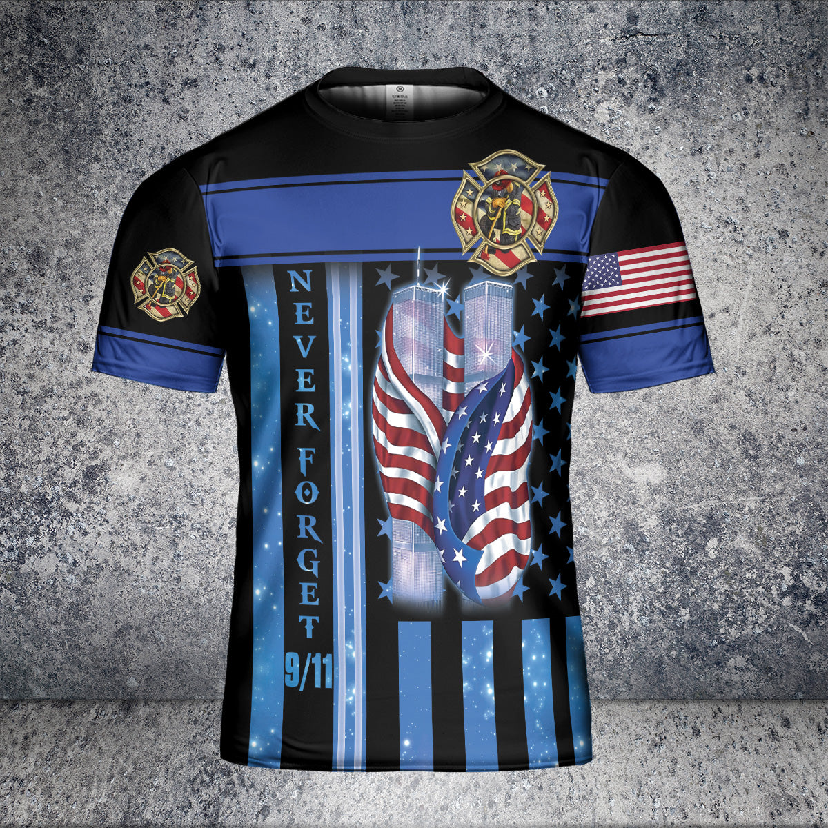 Teesdily | 911 Never Forget Firefighter 3d Tshirt Polo, America September 11th Polo Shirt, 911 Remembrance Day Apparel Clothing, Patriot Gifts