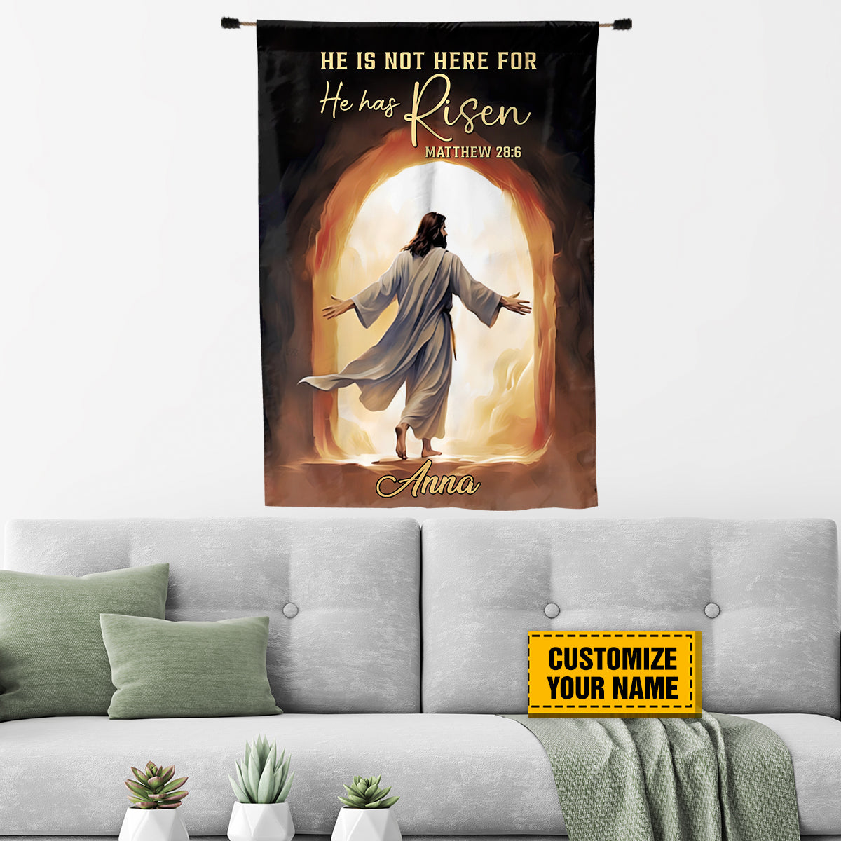 Teesdily | Customized Jesus Believe Garden Flag He Has Risen God Jesus Believer Christian Home Decor Flag For Easters