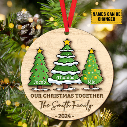 Teesdily | Personalized Christmas Family Tree Wooden Ornament, Our Christmas Together 2-Layered Wooden Ornament Christmas Gift