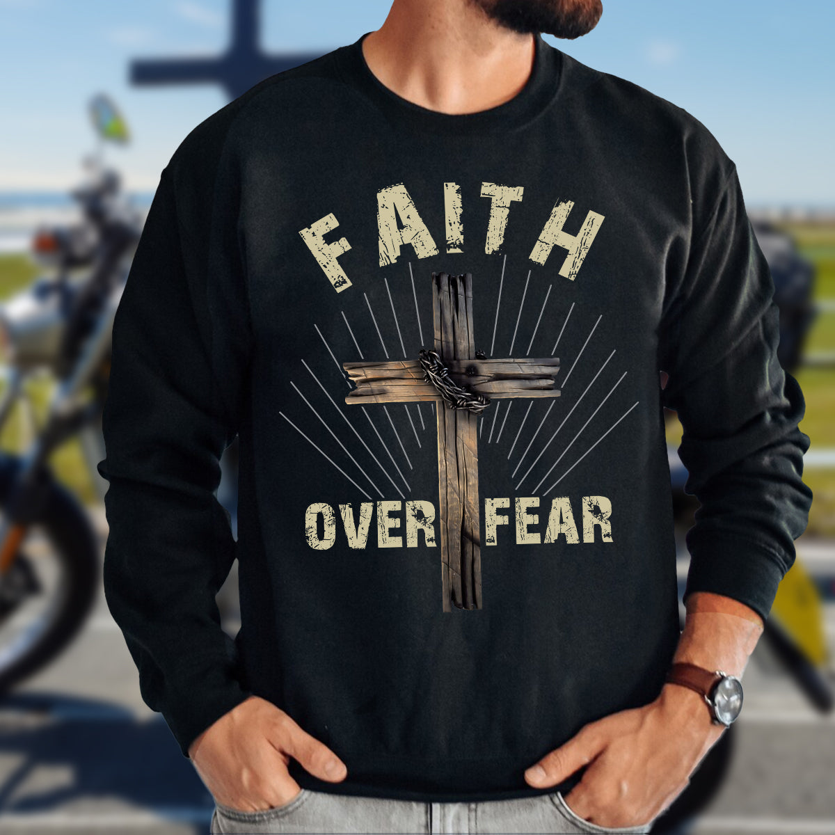 Teesdily | Jesus Cross Art Shirt, Faith Over Fear Tee Sweatshirt Hoodie Mug, Jesus Lovers Gifts, Christian Apparel, Christian Pastor Gifts