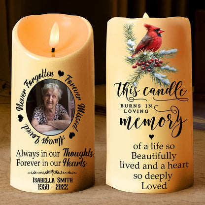 Teesdily | Customized Photo Memorial LED Candle No Battery, Always Loved Forever Missed Remembrance Candle, Memory Christmas Gift