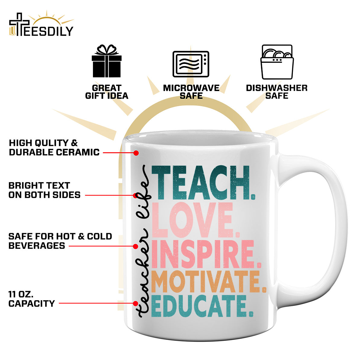 Teesdily | Teacher Unisex T-shirt, Teacher Life Teach Love Educate Tee Sweatshirt Hoodie Mug, Teaching Gifts, Back To School Shirt