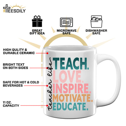 Teesdily | Teacher Unisex T-shirt, Teacher Life Teach Love Educate Tee Sweatshirt Hoodie Mug, Teaching Gifts, Back To School Shirt