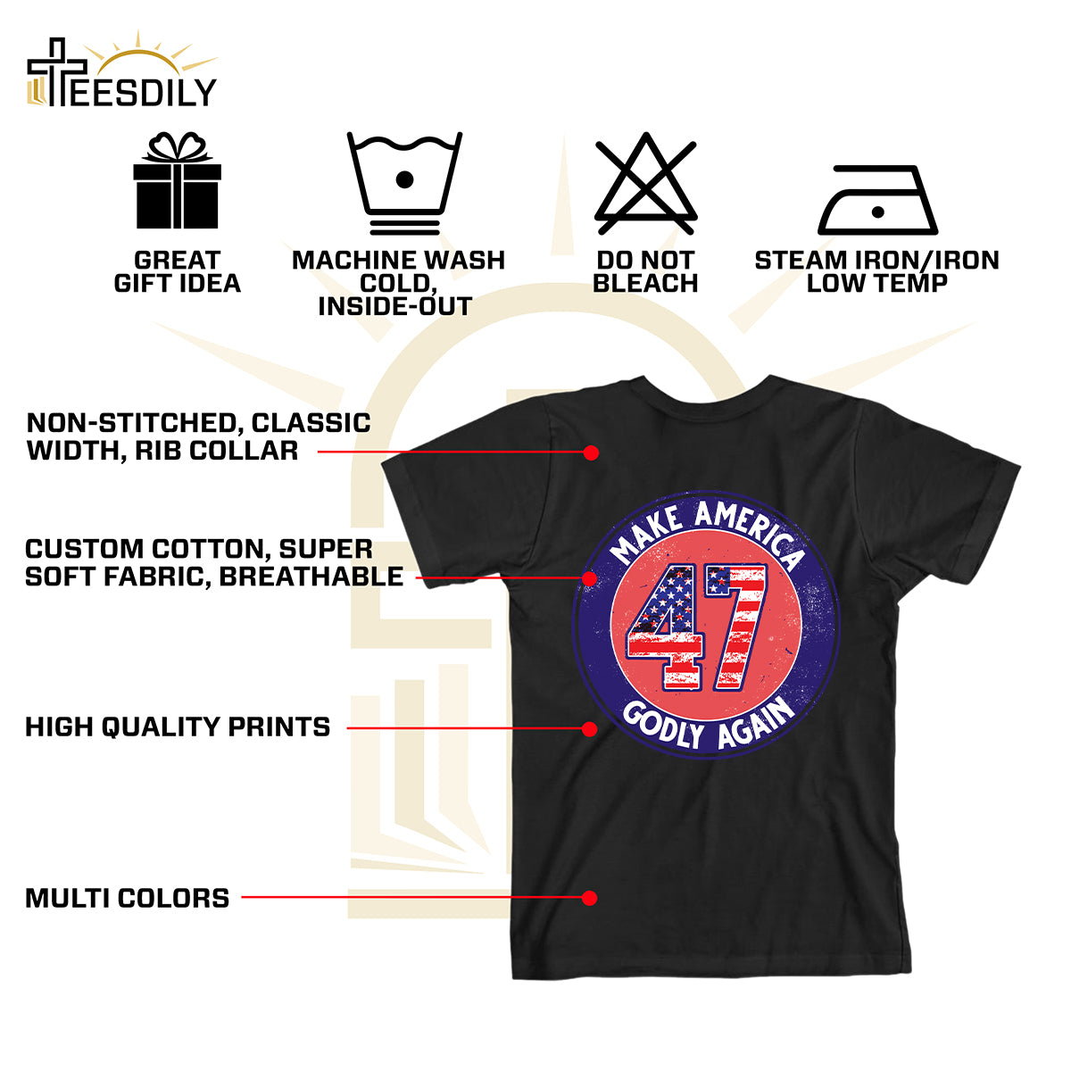 Teesdily | Make American Godly Again Shirt, American Flag Sweatshirt Hoodie Mug, Fight For America 2024 T-shirt, American Pride Tee, Patriotic Gift