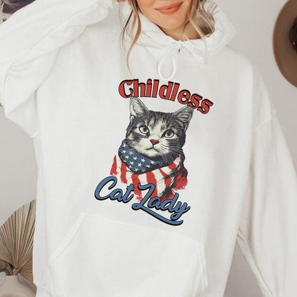 Teesdily | Childless Cat Lady Shirt, Childless Cat Lady For Ka-mala T-shirt, Cat American Flag Sweatshirt Hoodie Mug, Cat Lover Gift