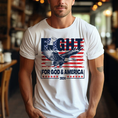 Teesdily | Eagle Fight 2024 American Flag Shirt, Fight For God And America Sweatshirt Hoodie Mug, Patriot T-shirt, American Pride Gifts