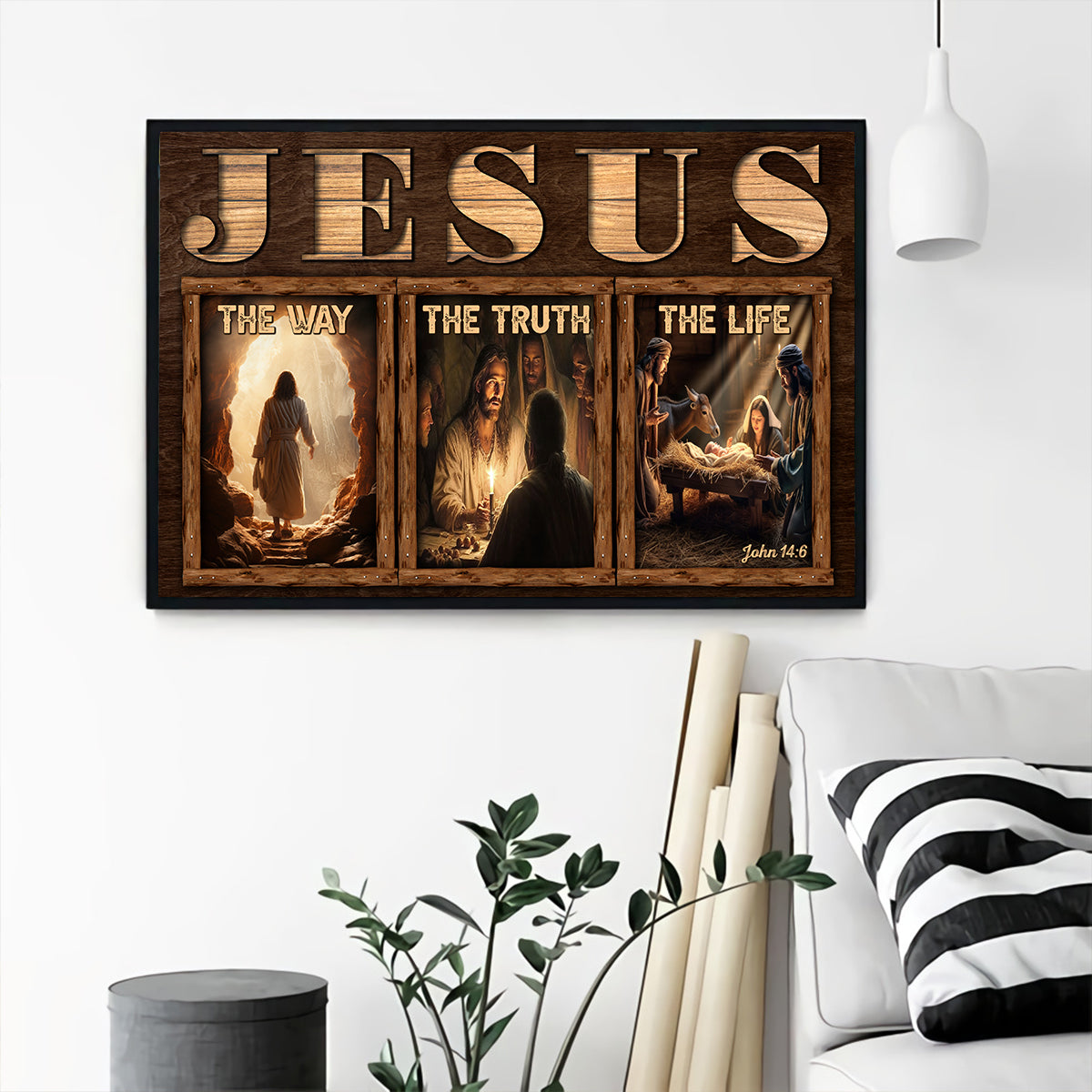 Teesdily | Jesus Christ Poster Canvas, Jesus The Way The Truth The Life Wall Art, Christian Gifts, Religious Wall Decor Poster No Frame/ Wrapped Canvas