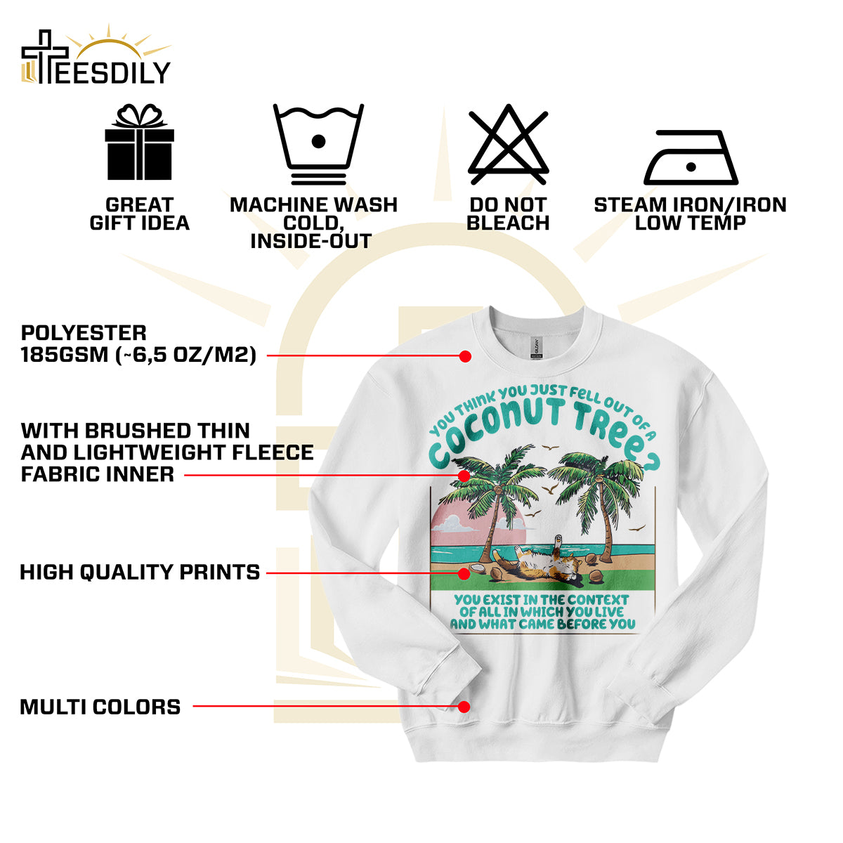 Teesdily | Funny Cat Coconut Tree Shirt, You Think You Just Fell Out Of A Coconut Tree Hoodie, Childless Cat Lady Sweatshirt Mug, Comma La Women Gift