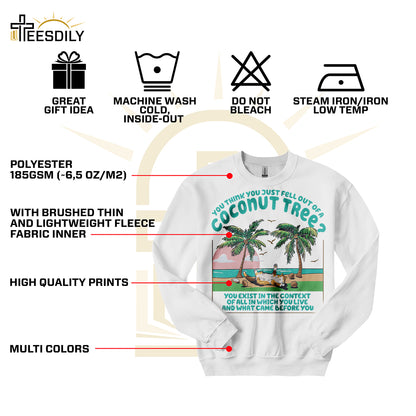 Teesdily | Funny Cat Coconut Tree Shirt, You Think You Just Fell Out Of A Coconut Tree Hoodie, Childless Cat Lady Sweatshirt Mug, Comma La Women Gift