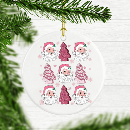 Teesdily | Personalized Christmas Coquette Bow Santa Ornament, Noel Santa Bow Ornaments Christmas Gifts For Best Friend