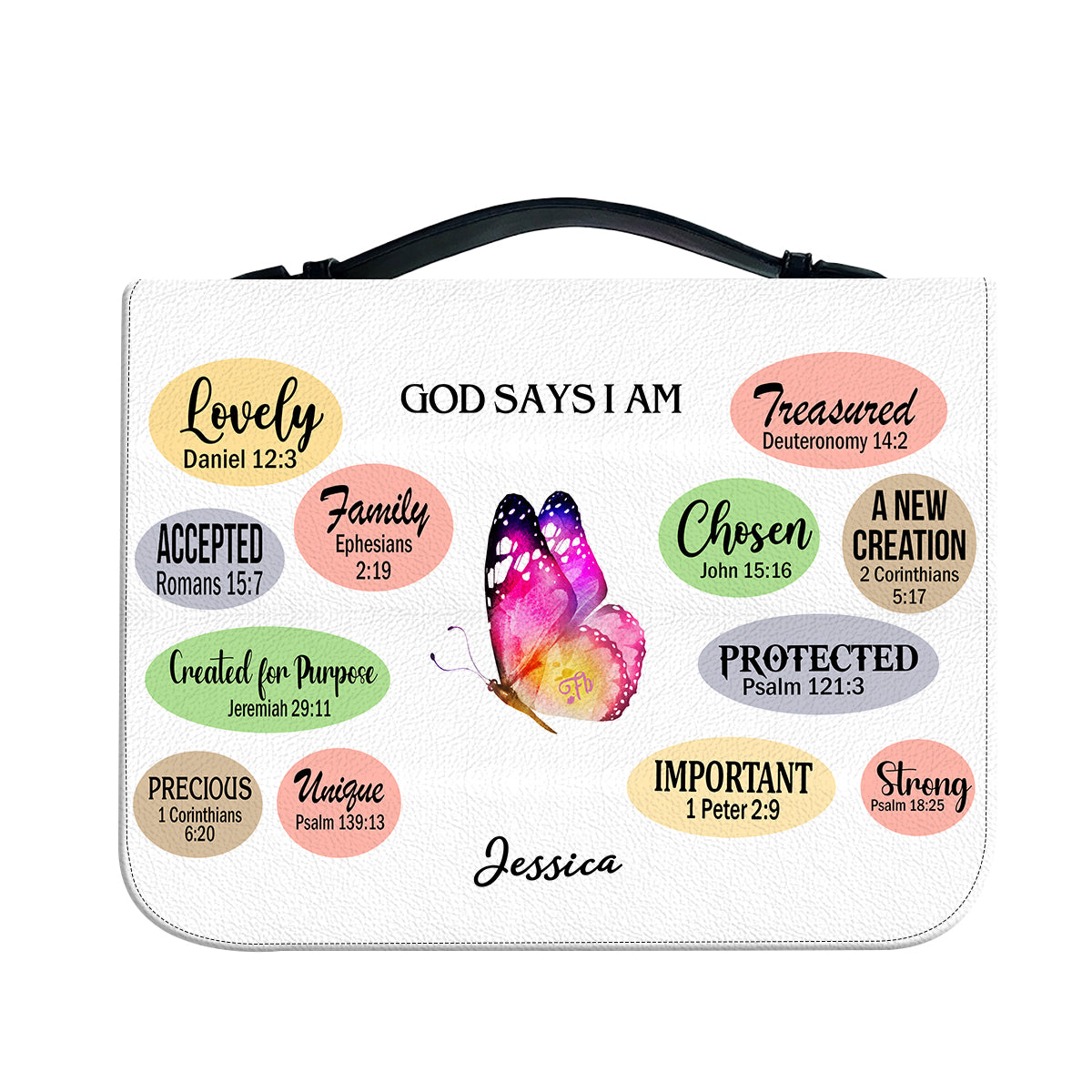 Teesdily | Personalized Butterfly God Inspiration Bible Bag, God Says I Am Bible Cover, Positive Gift For Christian Bible Cover With Handle