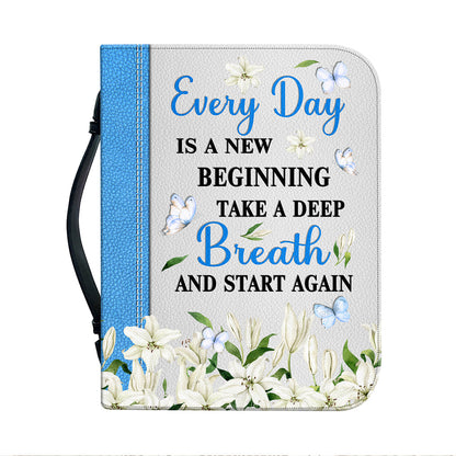 Teesdily | Personalized God Lily Bible Case, Every Day Is A New Beginning Bible Bag, Inspirational Gifts For Women, Religious Bible Cover With Handle