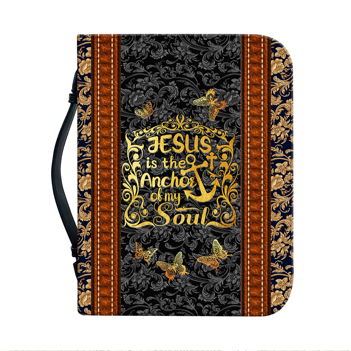 Teesdily | God Butterfly Retro Personalized Bible Cover, Jesus Is The Anchor Of My Soul, Jesus Faith Bible Bag, Religious Bible Cover With Handle