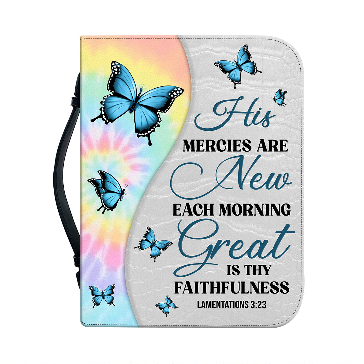 Teesdily | Personalized Butterfly Tie Dye Bible Study, His Mercies Are New Each Morning, Hippie Bible Holder, God Believer Bible Cover With Handle