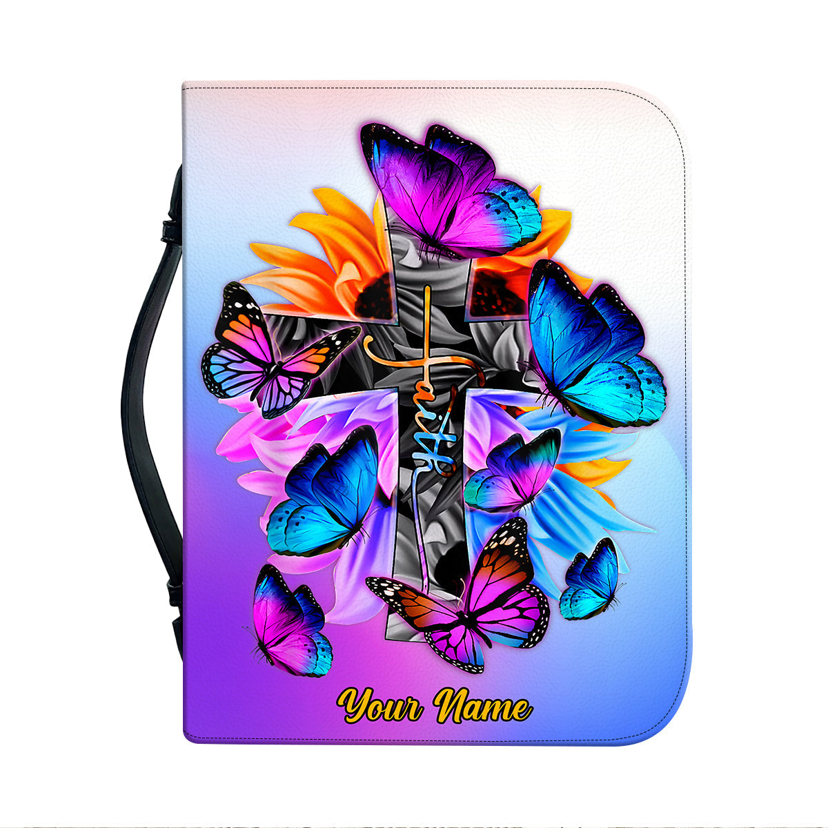 Teesdily | Customized Jesus Blessed Is She Bible Case, God Faith Bible Study, Butterfly Bible Carrier, Christian Jesus Lover Bible Cover With Handle