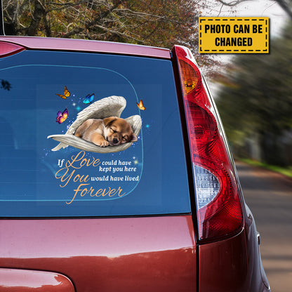 Teesdily | Customized Photo Pet Loss Memorial Car Vinyl Decal, Sleeping Pet Angel Sticker, Lovely Dog Angel Wings, Pet Lovers Gift