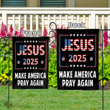 Teesdily | American Flag House Flag, Jesus 2024 Make America Pray Again Garden Flag With Stand, Jesus Home Decoration, Christian Patriotic Flag Gifts