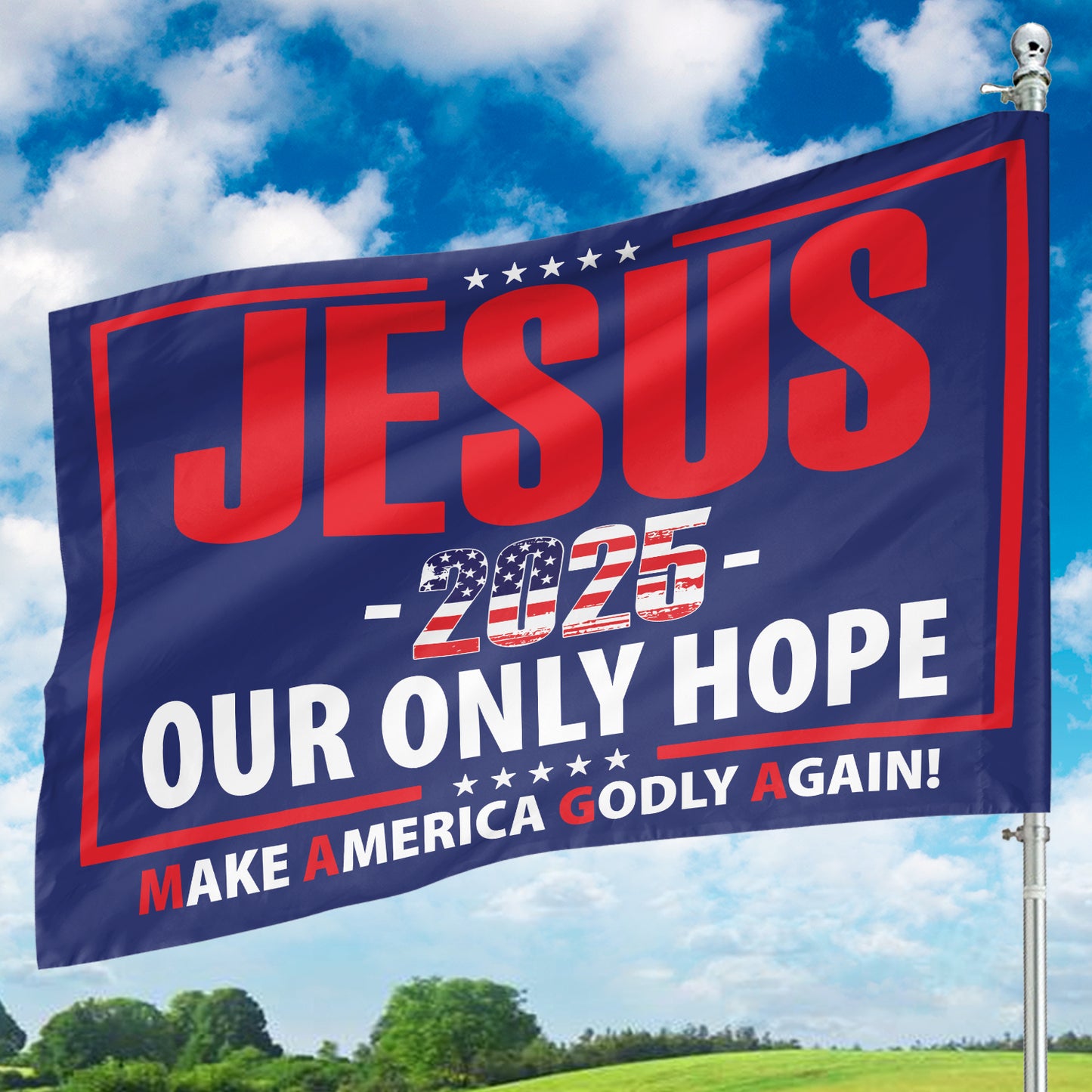 Teesdily | American Flag Jesus House Flag, Jesus 2025 Our Only Hope Make America Godly Again Garden Flag, Patriotic Flag, Outdoor Decor Gifts